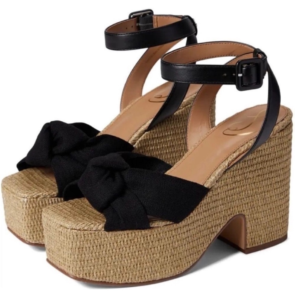 Sam Edelman Black Knotted Espadrille Platform Heels NWOT - Picture 4 of 15